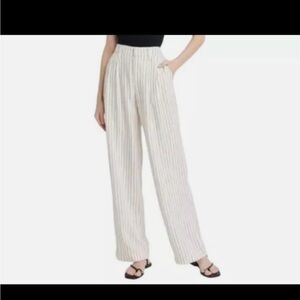 Mid rise wide leg linen trousers with black pinstripe